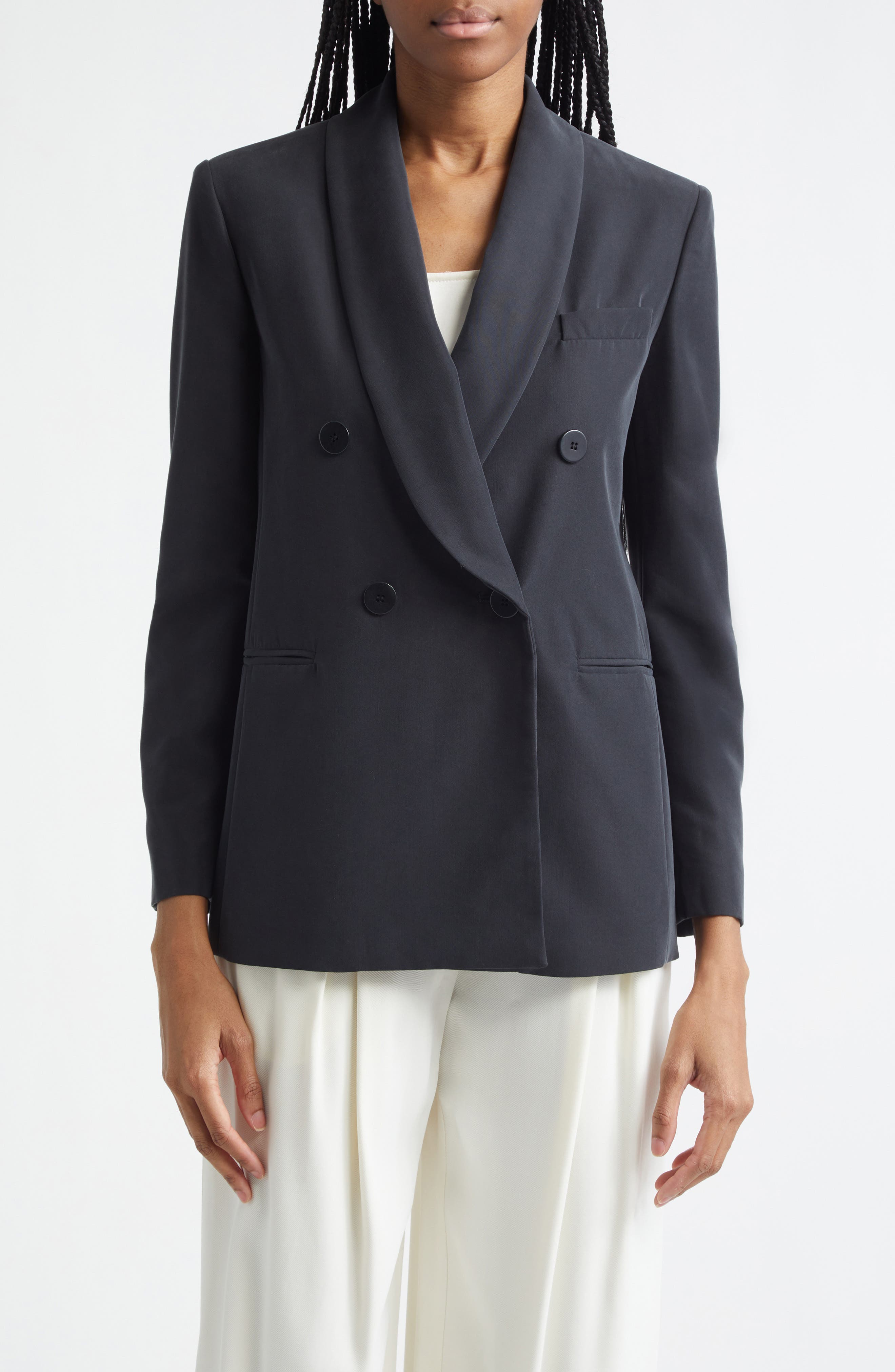 Relaxed Fit Double Breasted Cupro Blazer