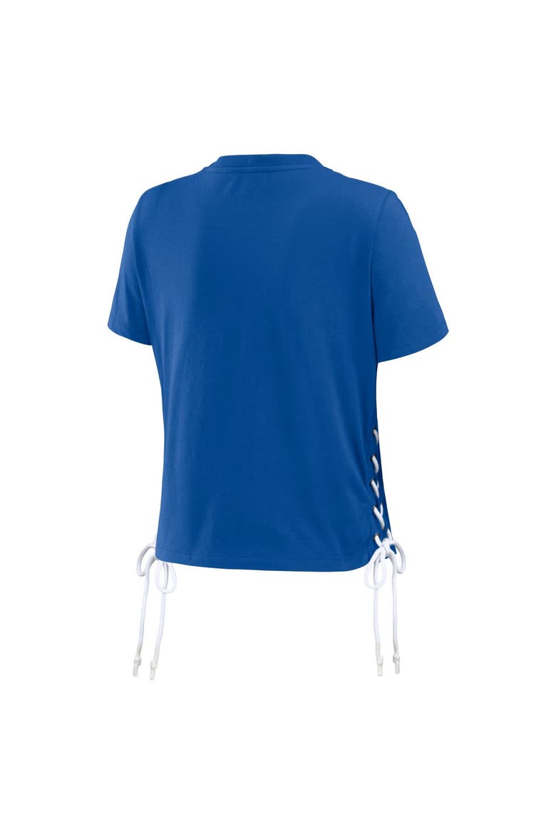 Women's WEAR by Erin Andrews Royal Toronto Blue Jays Side Lace-Up Cropped T-Shirt, Alternate, color, Royal