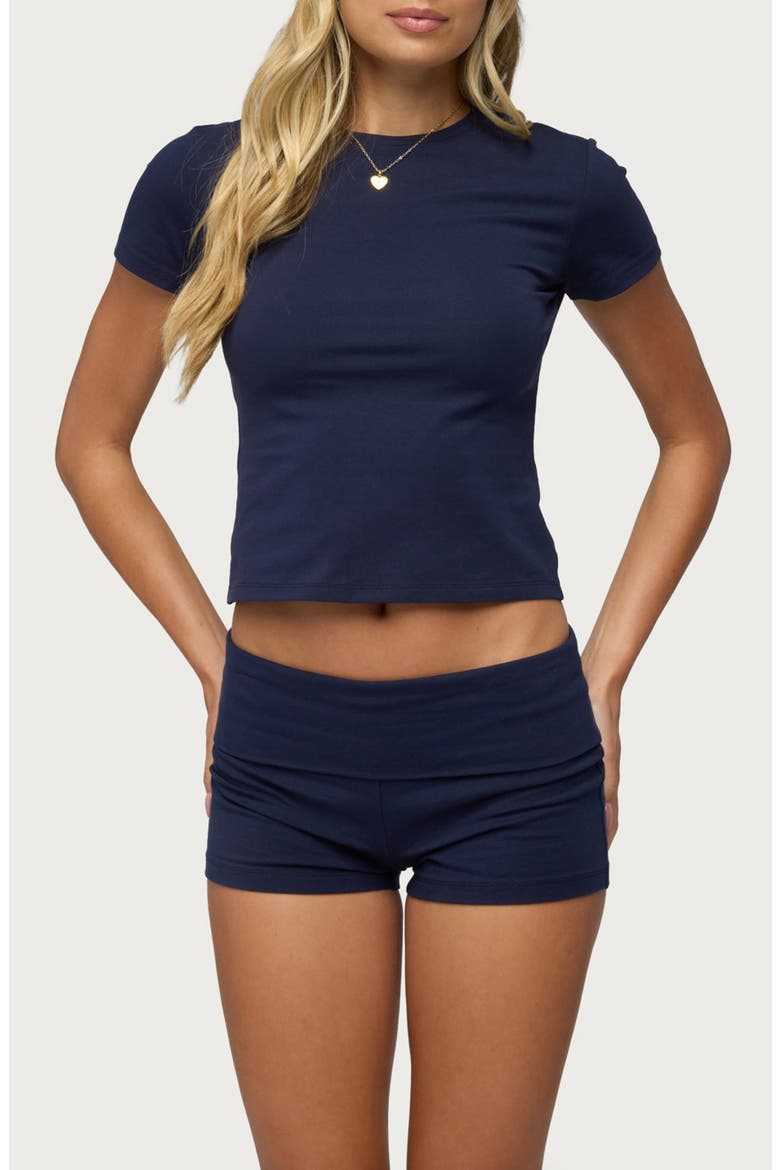 Marleaux Fitted Stretch Cotton T-Shirt, Main, color, NAVY