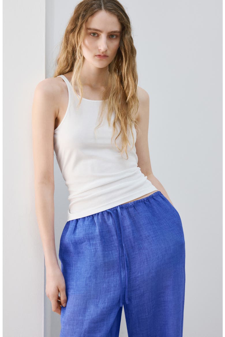 Ramie Drawstring Pants, Alternate, color, BLUE