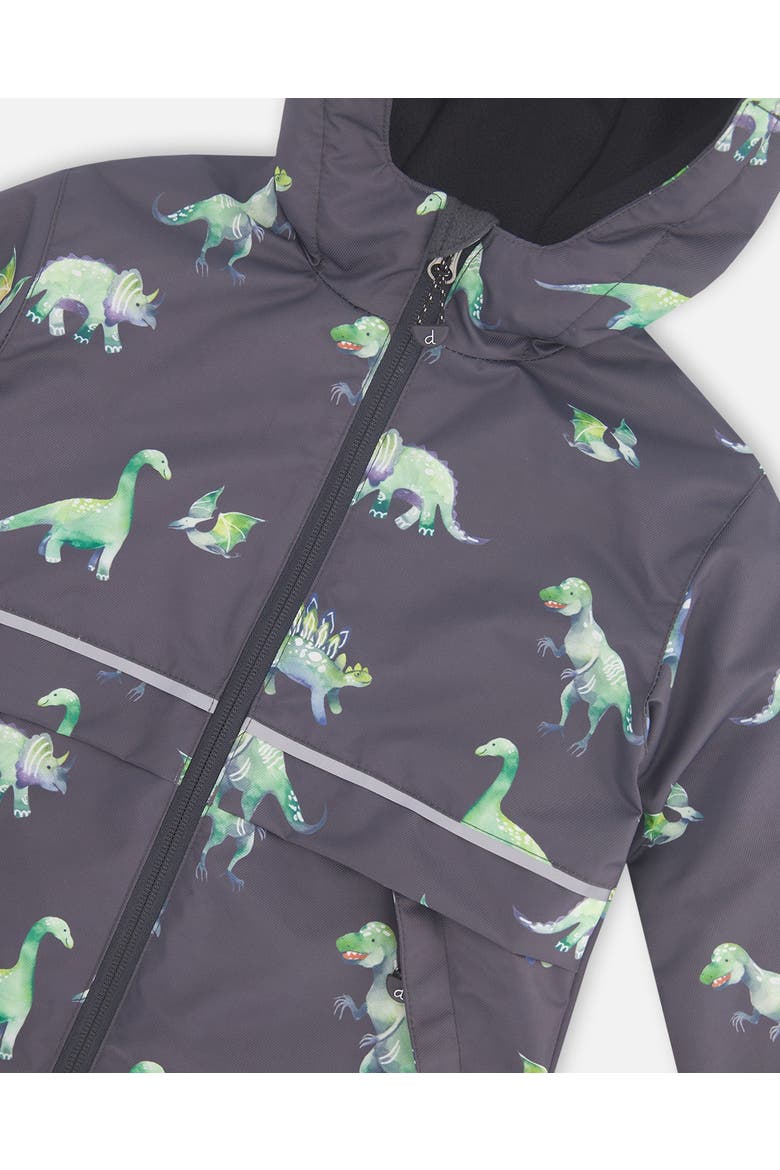 Little Boy's Two Piece Hooded Coat And Pant Mid-Season Set Grey Printed Dinosaurs, Alternate, color, Grey Printed Dinosaurs