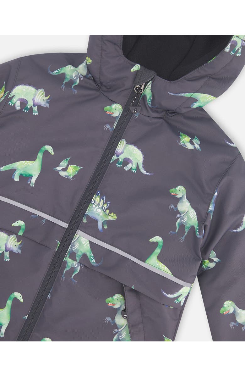 Deux par Deux Little Boy's Two Piece Hooded Coat And Pant Mid-Season Set Grey Printed Dinosaurs, Alternate, color, 