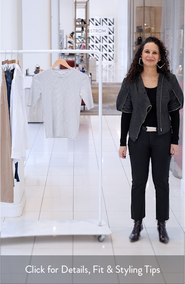 Stripe Elbow Sleeve Cotton Blend Knit Top, sales video thumbnail