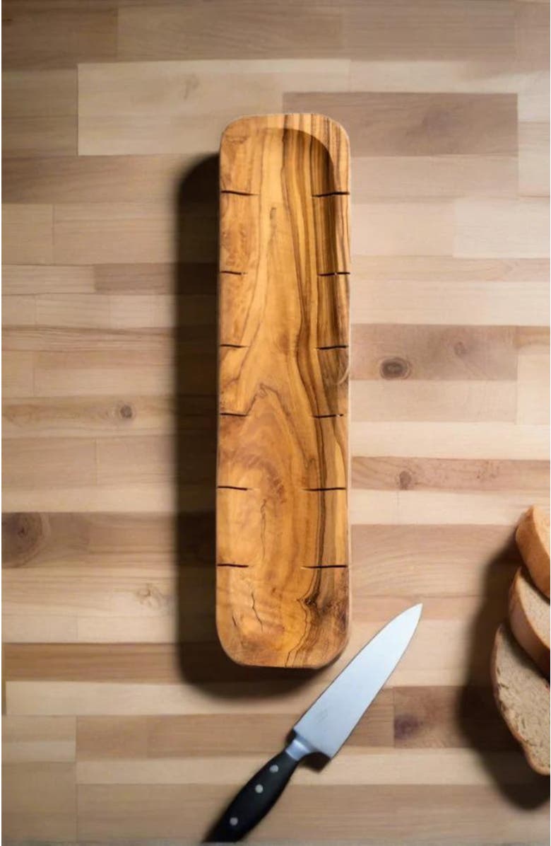 Gharyan Stoneware Olive Wood Bread Slicing Board, Alternate, color, Natural