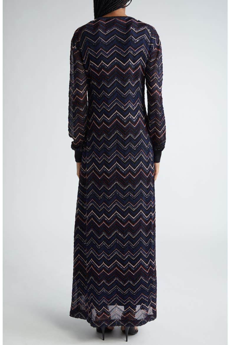 Sparkly Sequin Long Sleeve Shimmer Chevron Knit Maxi Dress, Alternate, color, MULTICOLOR DARK BLUE TONES
