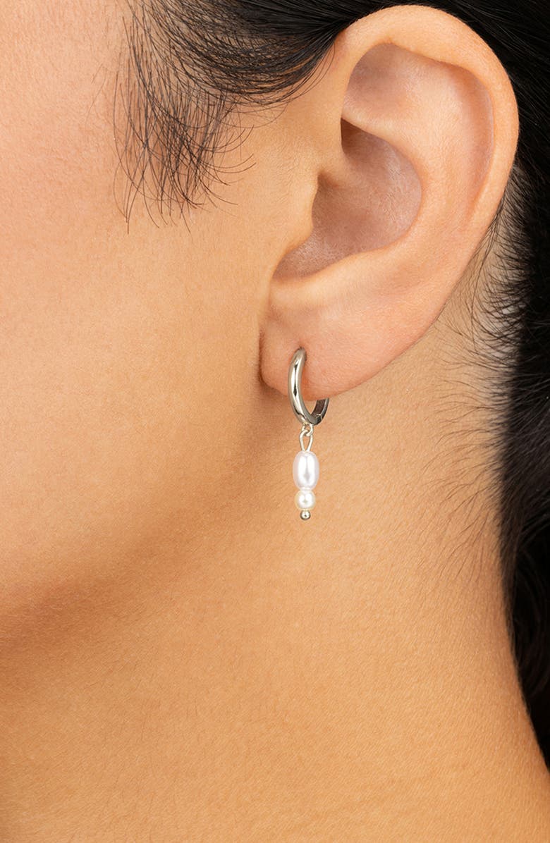 Sterling Forever Ilaria Faux Pearl Drop Dangle Hoop Earrings, Alternate, color, Silver