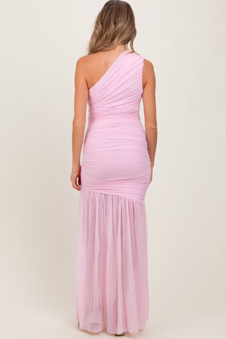 Ruched Mesh One Shoulder Maxi Dress, Alternate, color, Light Pink