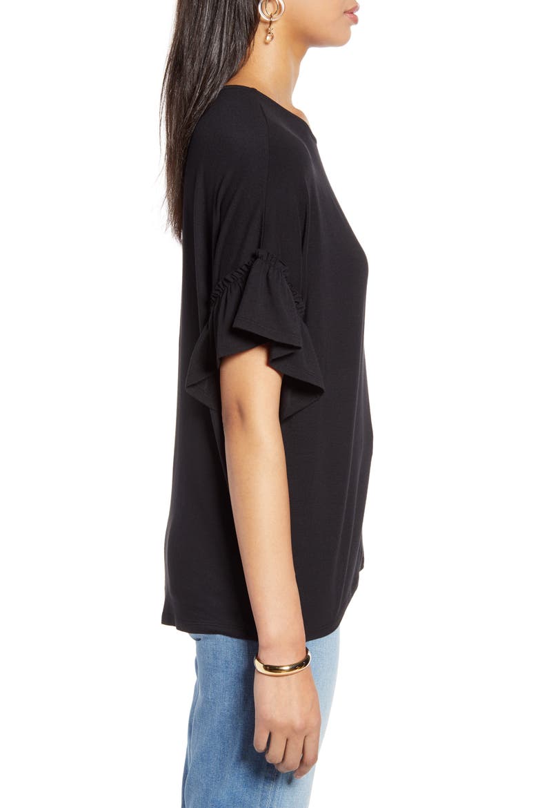 Ruffle Sleeve Top, Alternate, color, BLACK