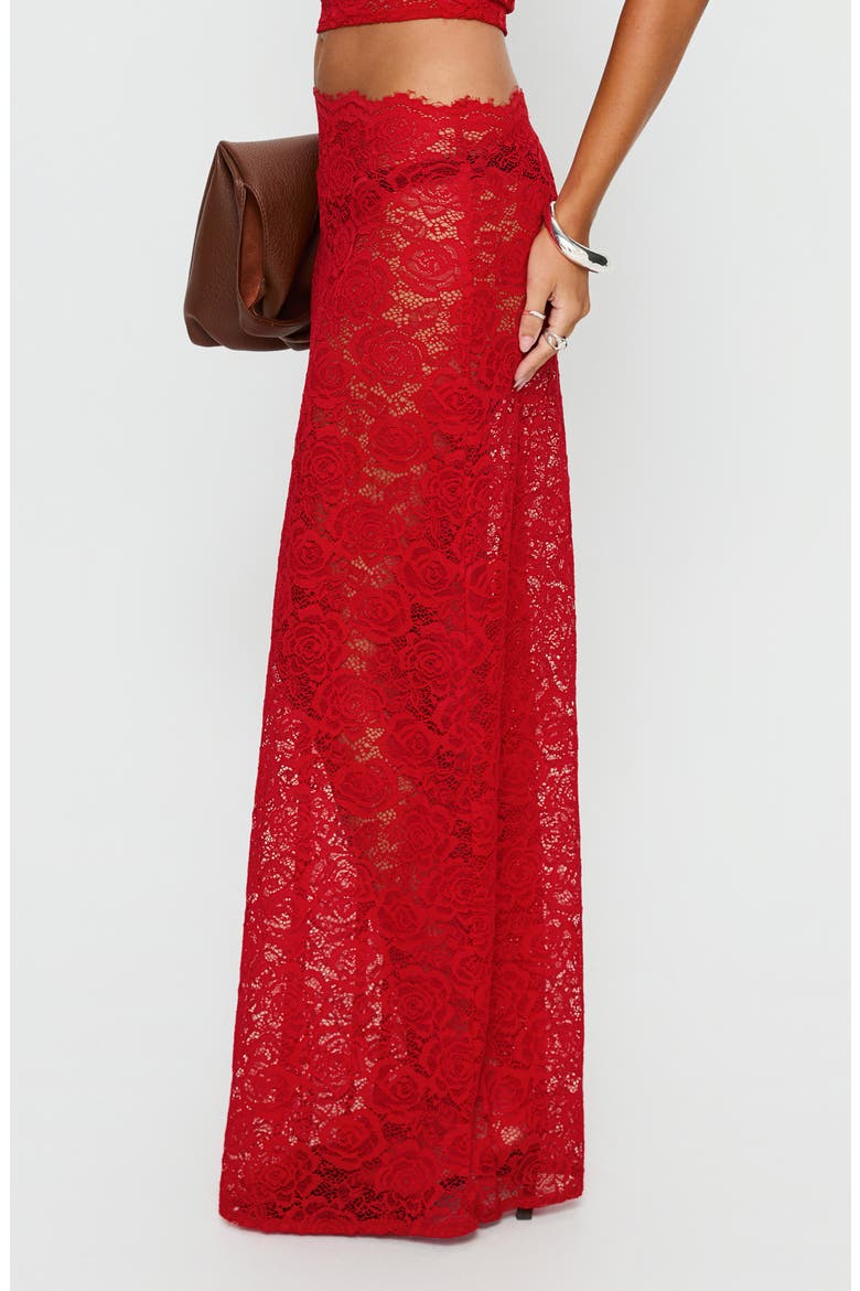 Vionna Sheer Floral Lace Maxi Skirt, Alternate, color, RED