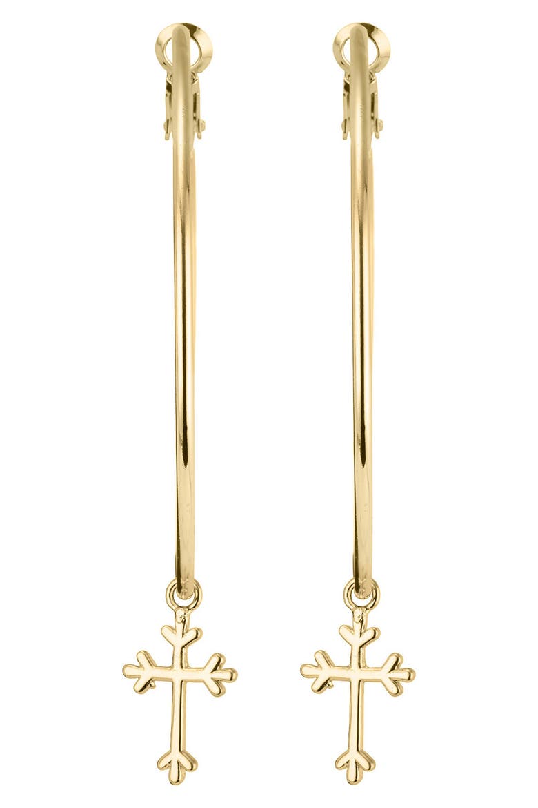 Cross Charm Hoop Earrings, Alternate, color, GOLD