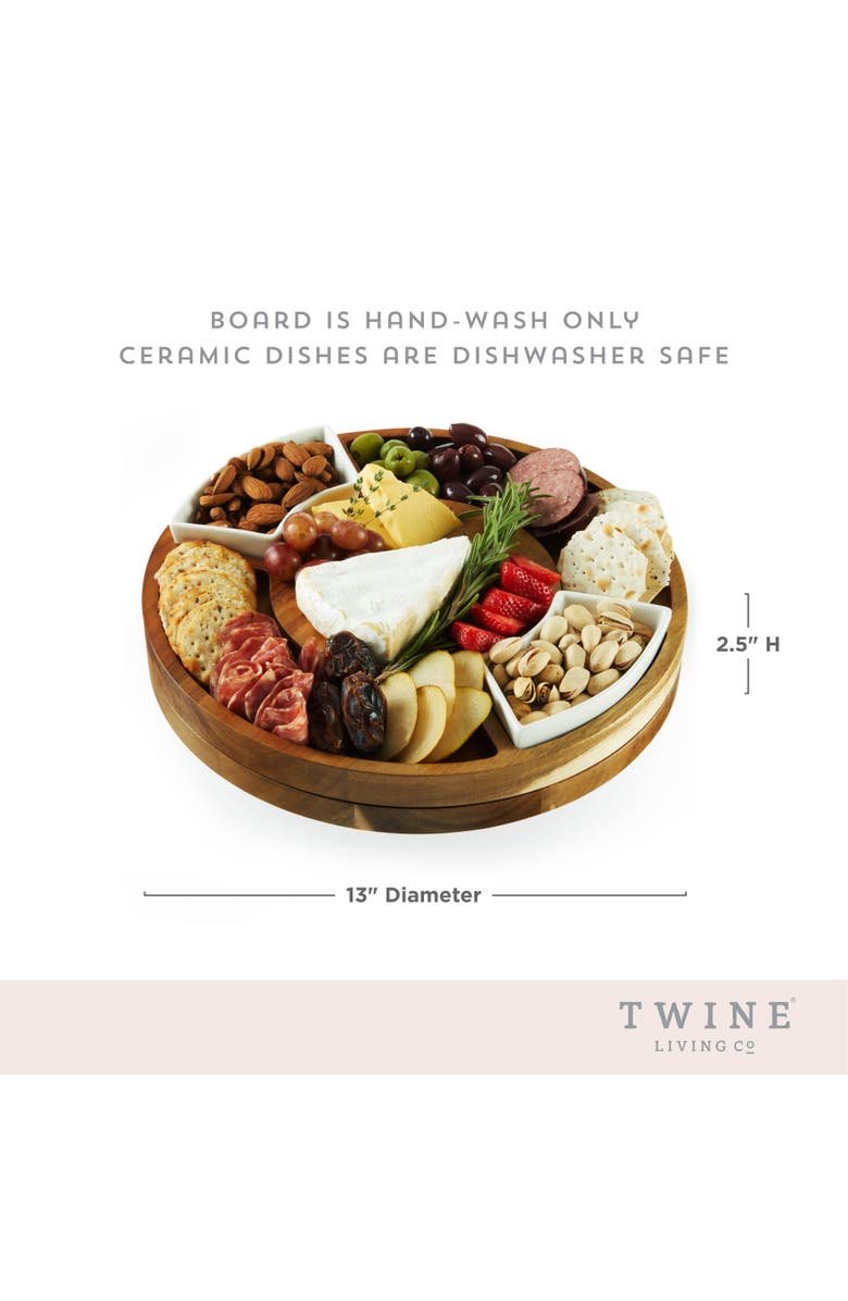 TWINE Acacia Wood Rotating Charcuterie Board with Ceramic Dishes, Alternate, color,