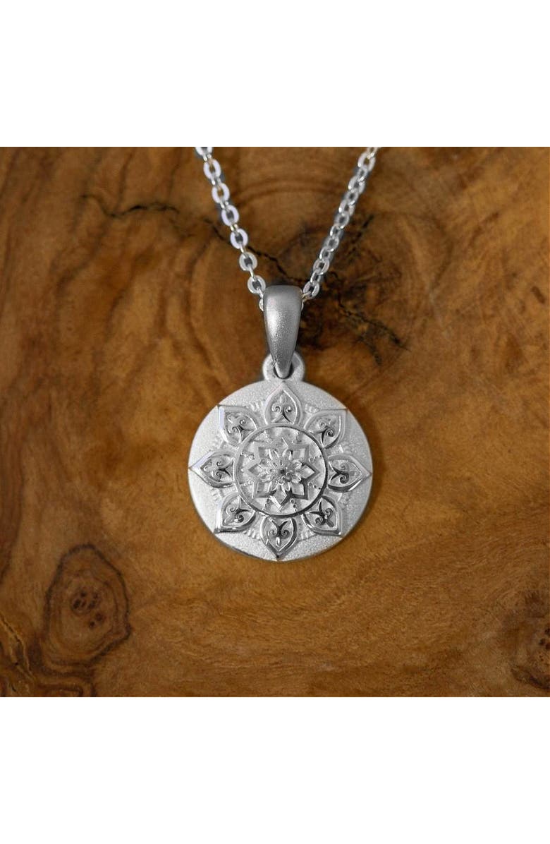 Mantra I Am Worthy mandala necklace, Main, color, Mini - Silver
