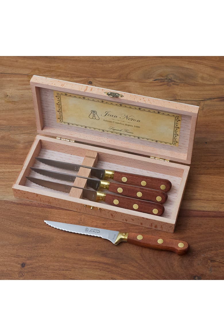 La Fourmi 4 Piece Laiton Steak Knife Set in Wood Presentation Box, Alternate, color, Black