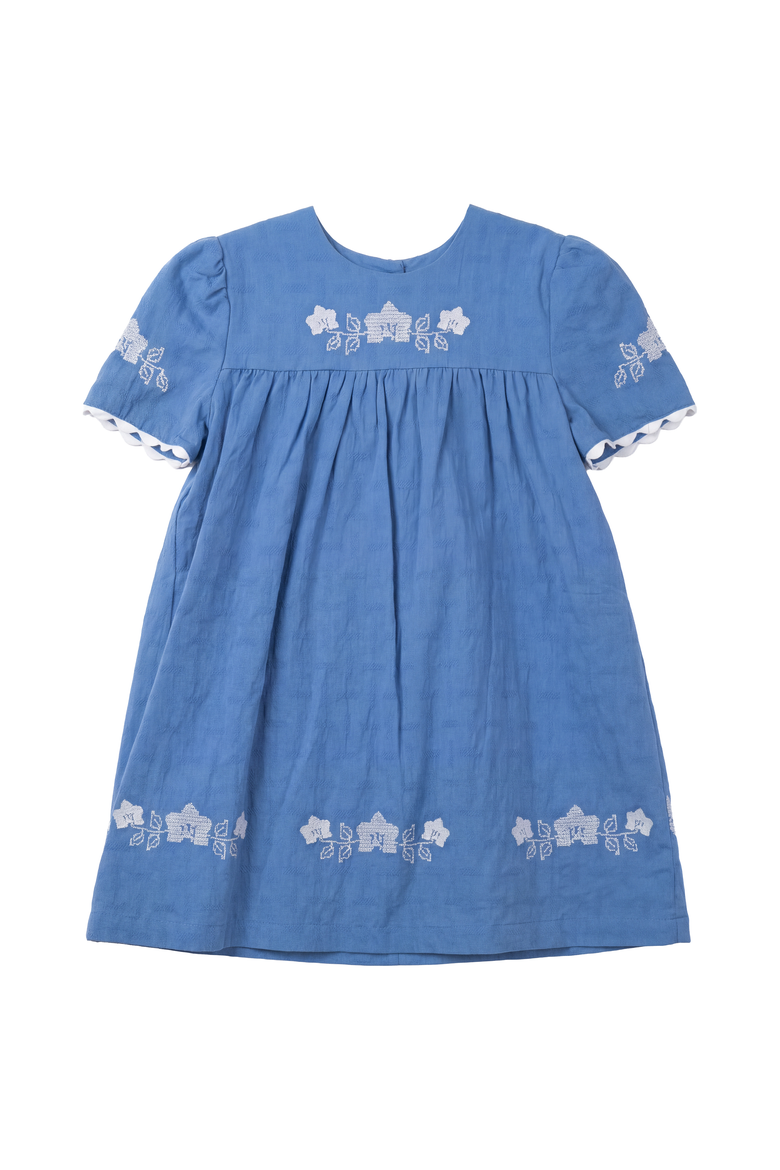 Criss Cross Flower Embroidered Dress, Main, color, River