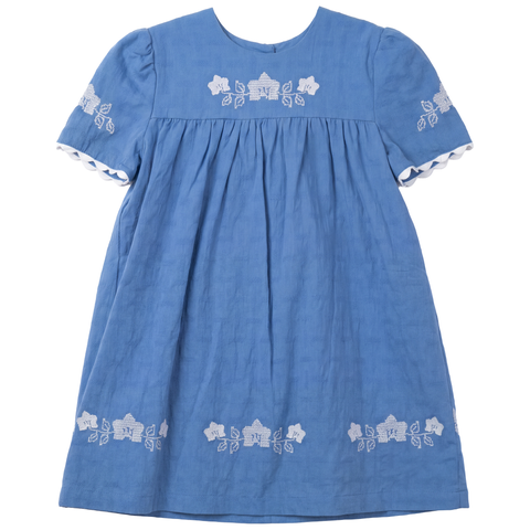 Criss Cross Flower Embroidered Girls Dress