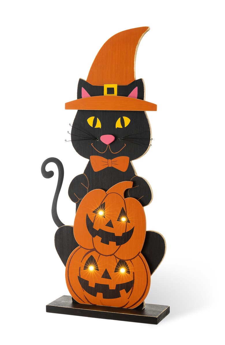 Glitzhom 30"H Halloween Wooden Lighted Witch Dog or Cat Porch Decor with Timer, Alternate, color, Black