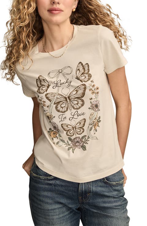 Lucky in Love Butterfly Cotton Graphic T-Shirt