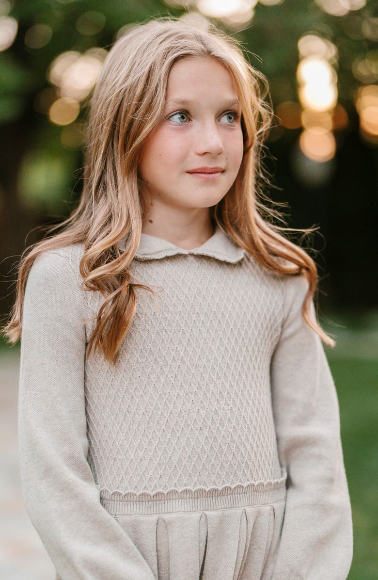Hope & Henry Kids' Organic Peter Pan Collar Scallop Trim Sweater Dress, Alternate, color, Light Taupe Heather
