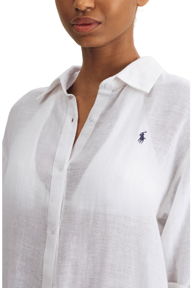 Maxi Organic Cotton & Linen Cover-Up Shirtdress, Alternate, color, CREAM WHT