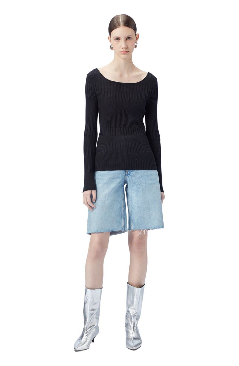 GOBI Mongolian Cashmere Ribbed Cotton Silk Cashmere Blend Sweater, Alternate, color, Black