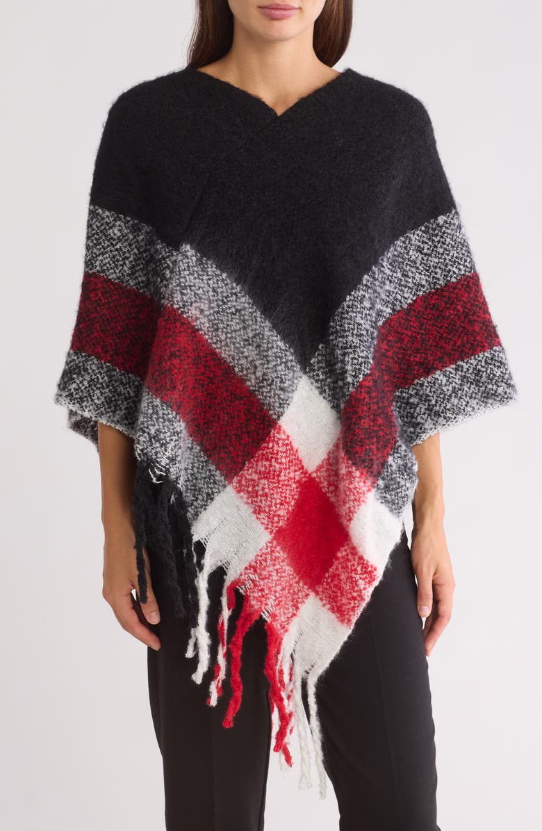 Nanette Lepore Plaid Knit Poncho, Main, color, 
