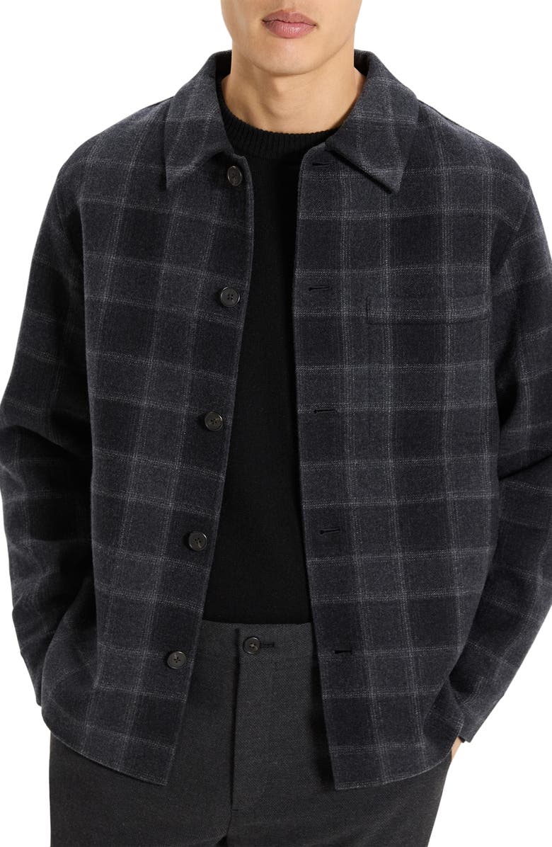 Theory Plaid Wool & Cashmere Flannel Button-Up Shirt Jacket, Alternate, color, Dark Charcoal Multi - Sm2