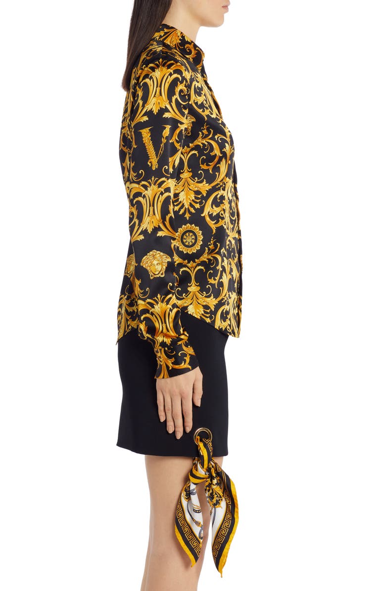 Versace V-Barocco Print Stretch Silk Blouse, Alternate, color,