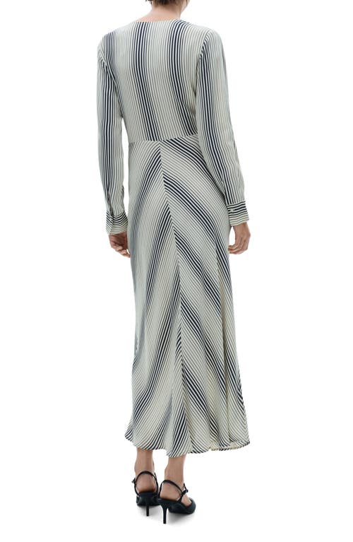 MANGO MANGO STRIPE PRINT TIE WAIST LONG SLEEVE MAXI DRESS 