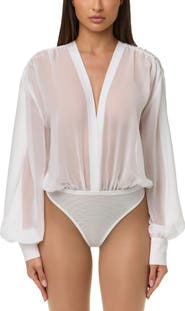 Naked Wardrobe Chiffon V-Neck Blousy Bodysuit