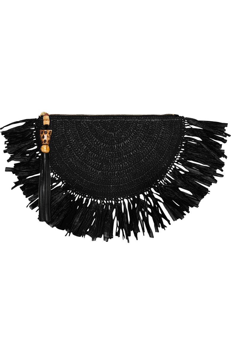 Rebecca Minkoff Lucia Fringe Clutch, Main, color, Black