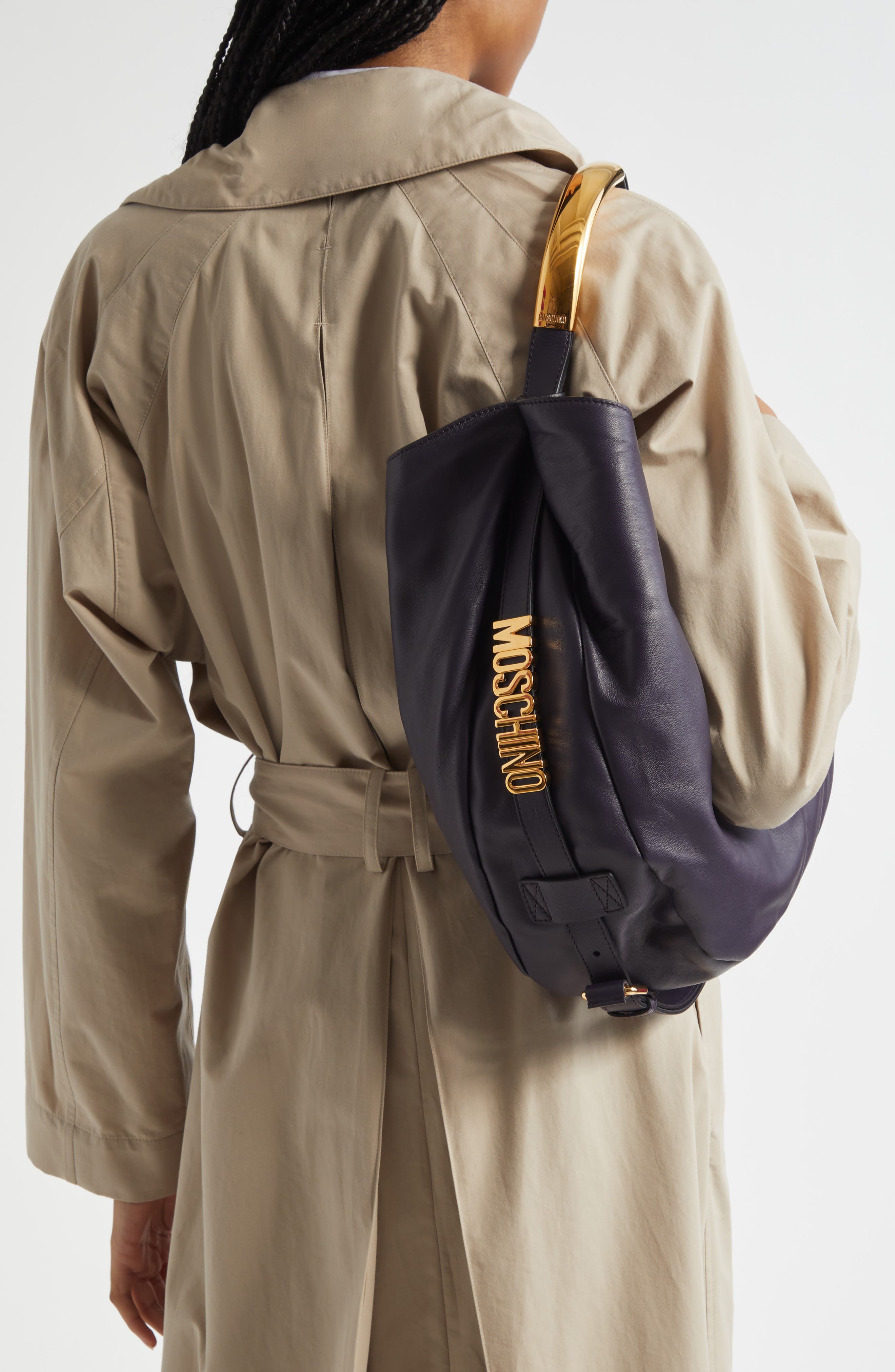 Moschino Handle Me Leather Hobo Bag, Alternate, color, Violet