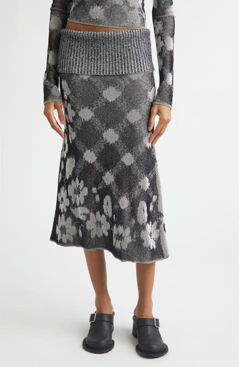 Illusion Floral Jacquard Rib Sweater Skirt