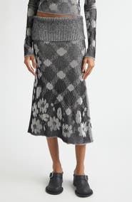 Paolina Russo Illusion Floral Jacquard Rib Sweater Skirt