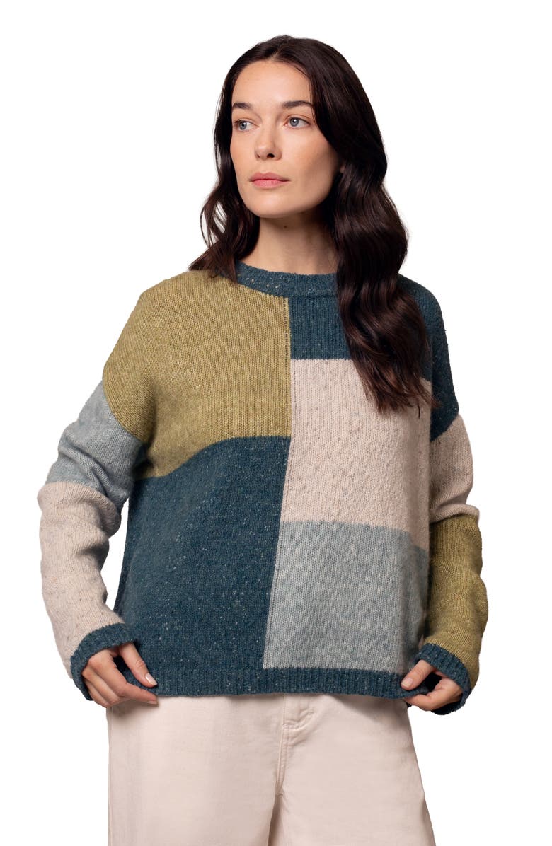 Celtic & Co. Colour Block Crew Neck Sweater, Main, color, Icelandic Colourblock