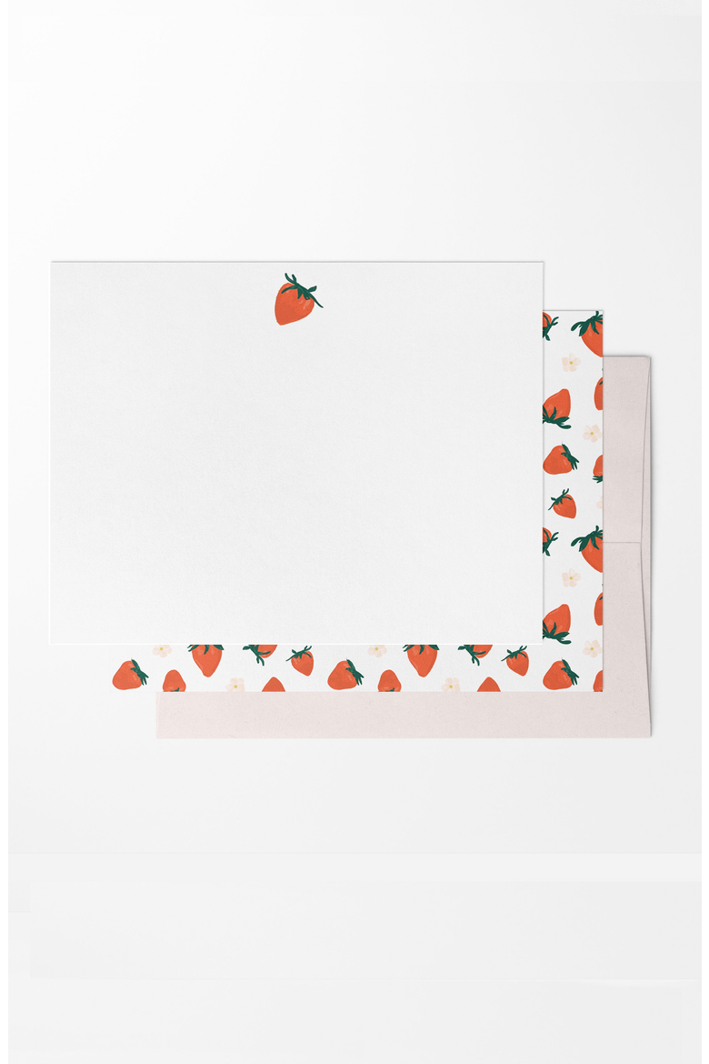 8 Boxed Strawberry Notecards Stationery, Main, color, Red / White / Pink