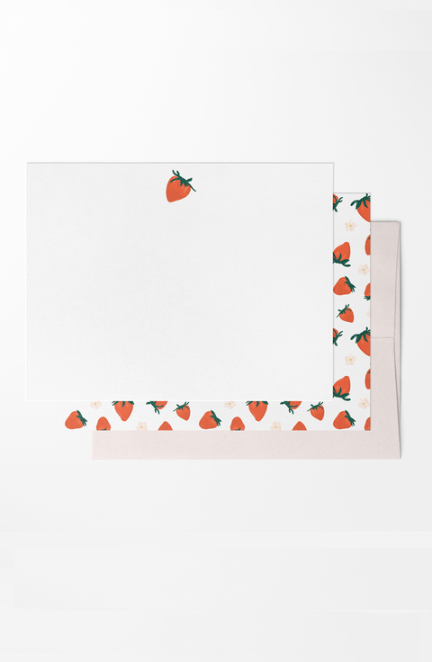 8 Boxed Strawberry Notecards Stationery
