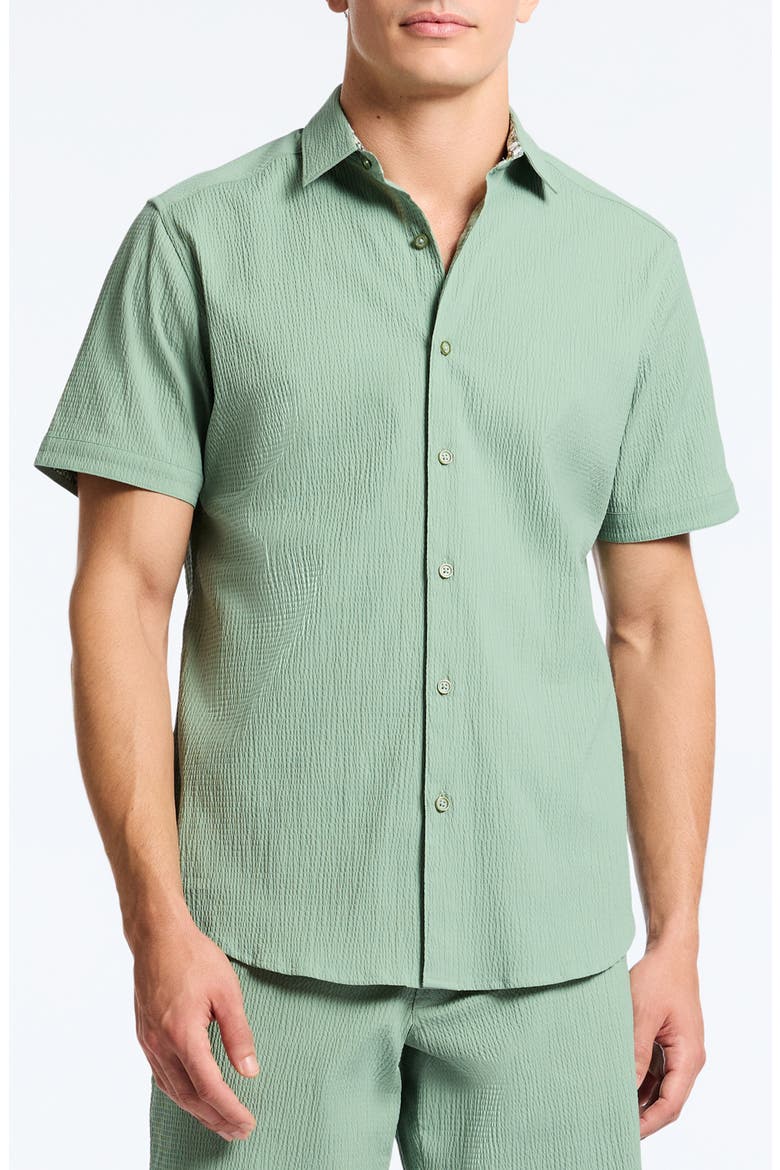 Thresher Classic Fit Solid Short Sleeve Cotton Seersucker Button-Up Shirt, Main, color, OLIVE