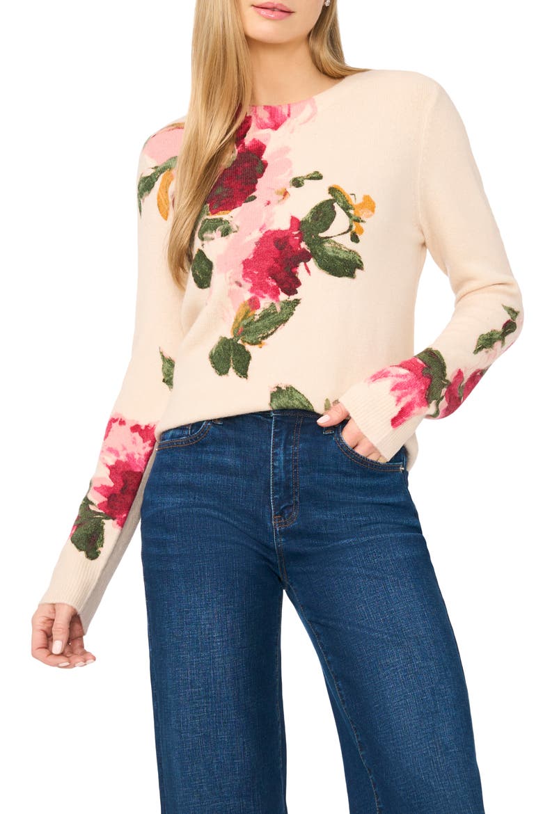 Floral Crewneck Sweater, Main, color, PINK TINT