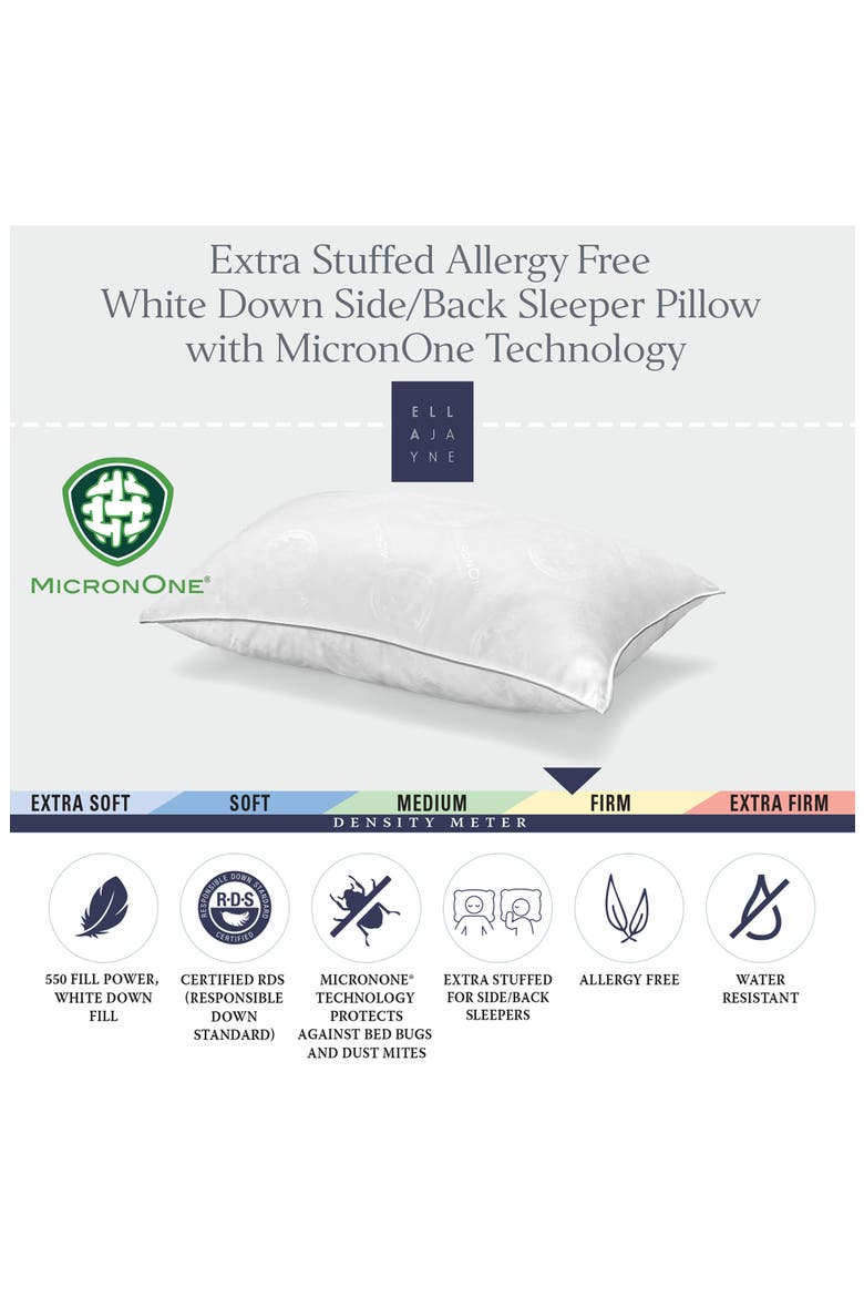 White Down Pillow, with MicronOne Dust Mite, Bedbug, and Allergen-Free Shell, Medium, for All Sleep Positions, Alternate, color, WHITE