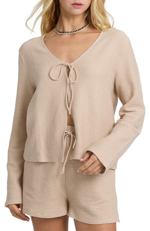 Maya Textured Tie Front Knit Top