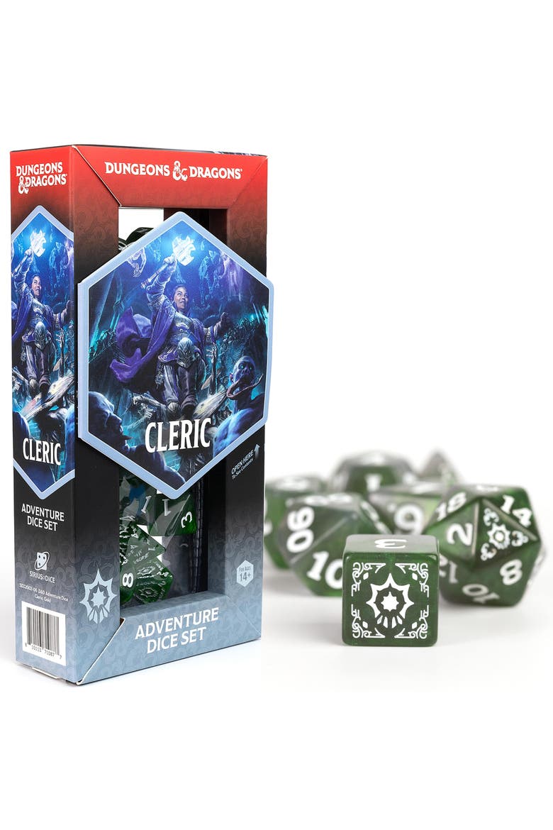 D&D Adventure Dice Cleric Green, 15Pc Rpg Die Set, Main, color, Green