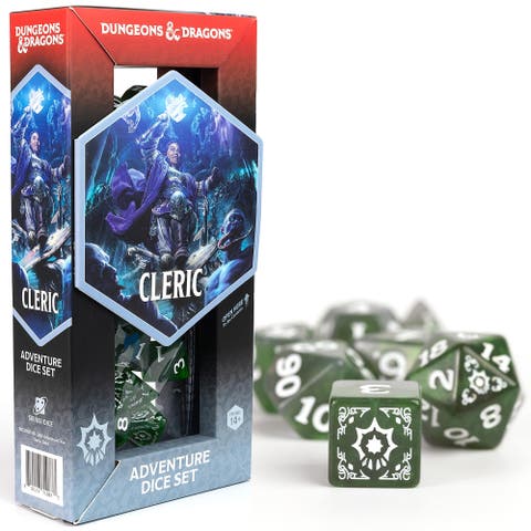 D&D Adventure Dice Cleric Green, 15Pc Rpg Die Set