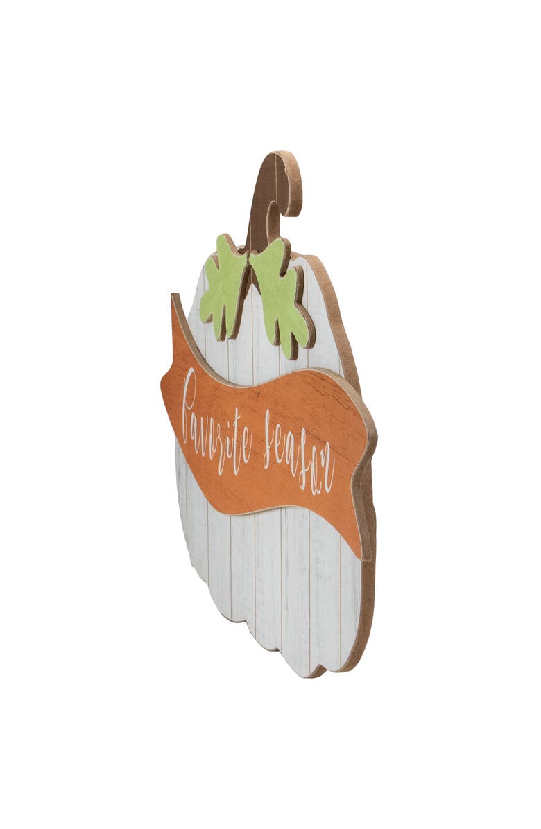 Northlight 19" White Wooden Pumpkin Favorite Season Hanging Wall Sign, Alternate, color, 