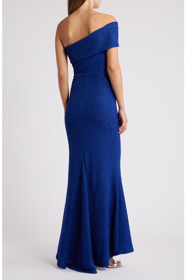 Metallic Off the Shoulder Gown, Alternate, color, COBALT