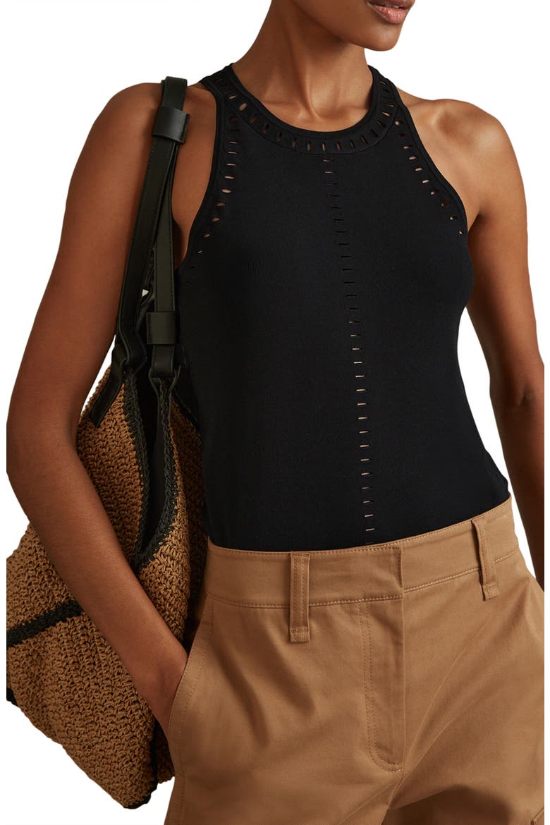 Cammi Perforated Racerback Sweater Tank, Main, color, BLACK