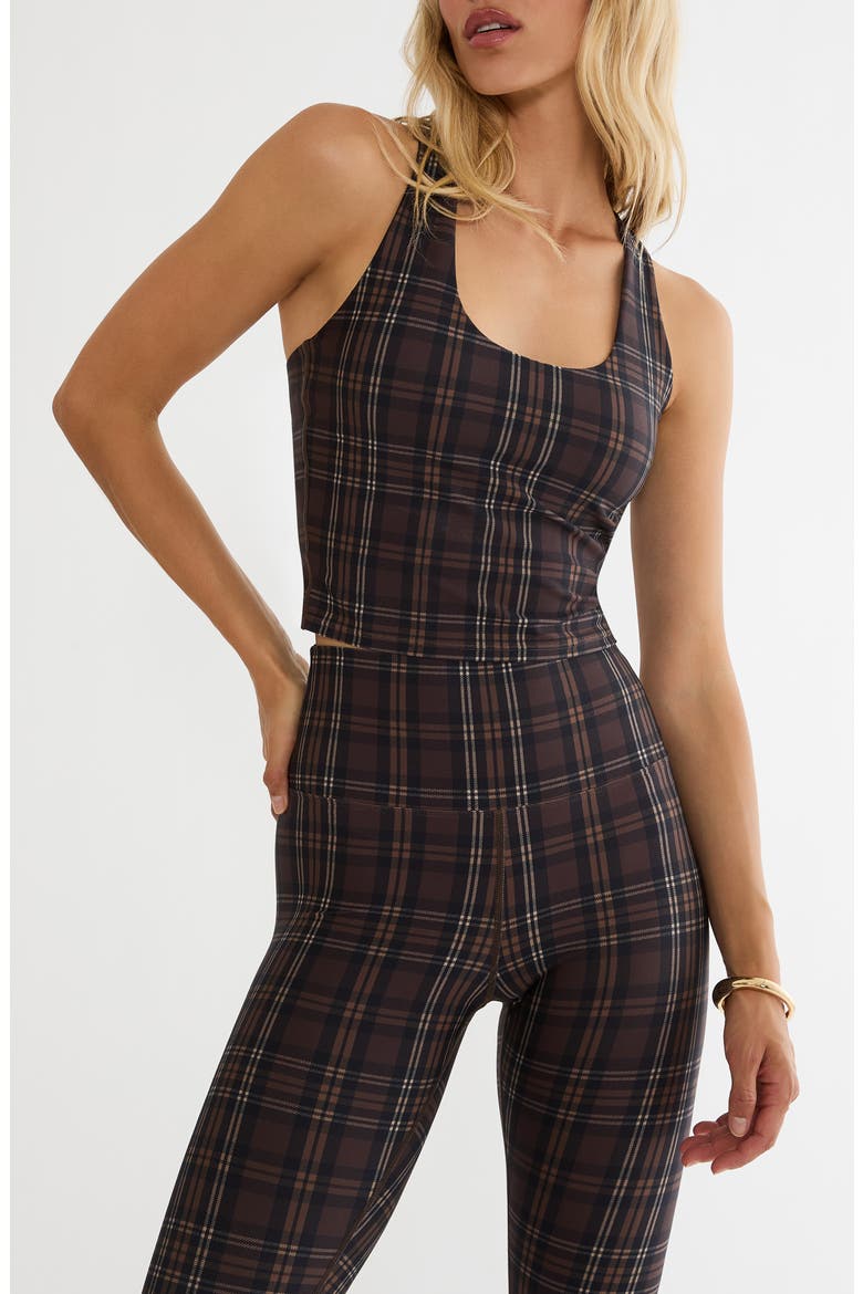 Yara Print Racerback Crop Tank, Main, color, CHOCOLATE BAR PLAID