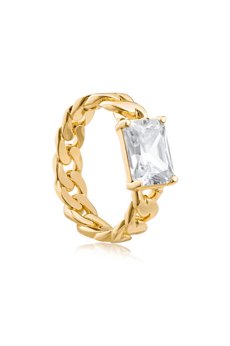 Fixed Chain Band Baguette Stone Ring, Main, color, CLEAR GOLD