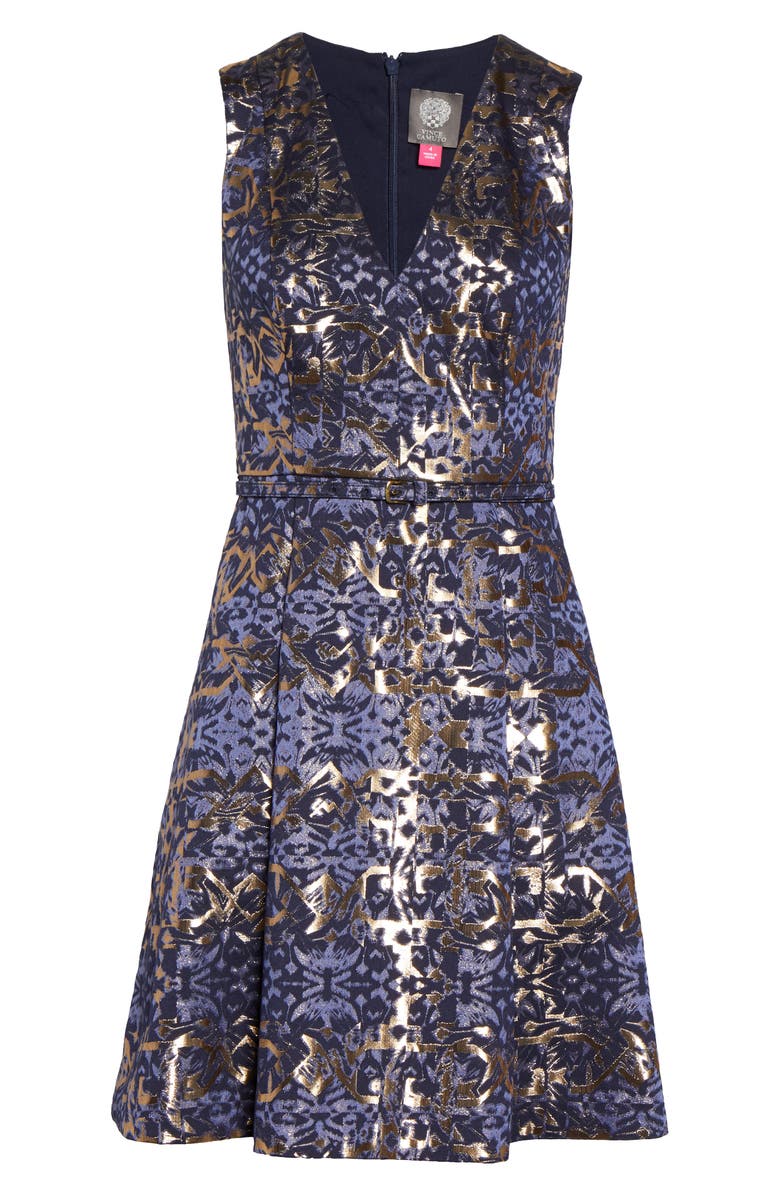 Vince Camuto Metallic Jacquard Sleeveless Fit & Flare Dress, Alternate, color,