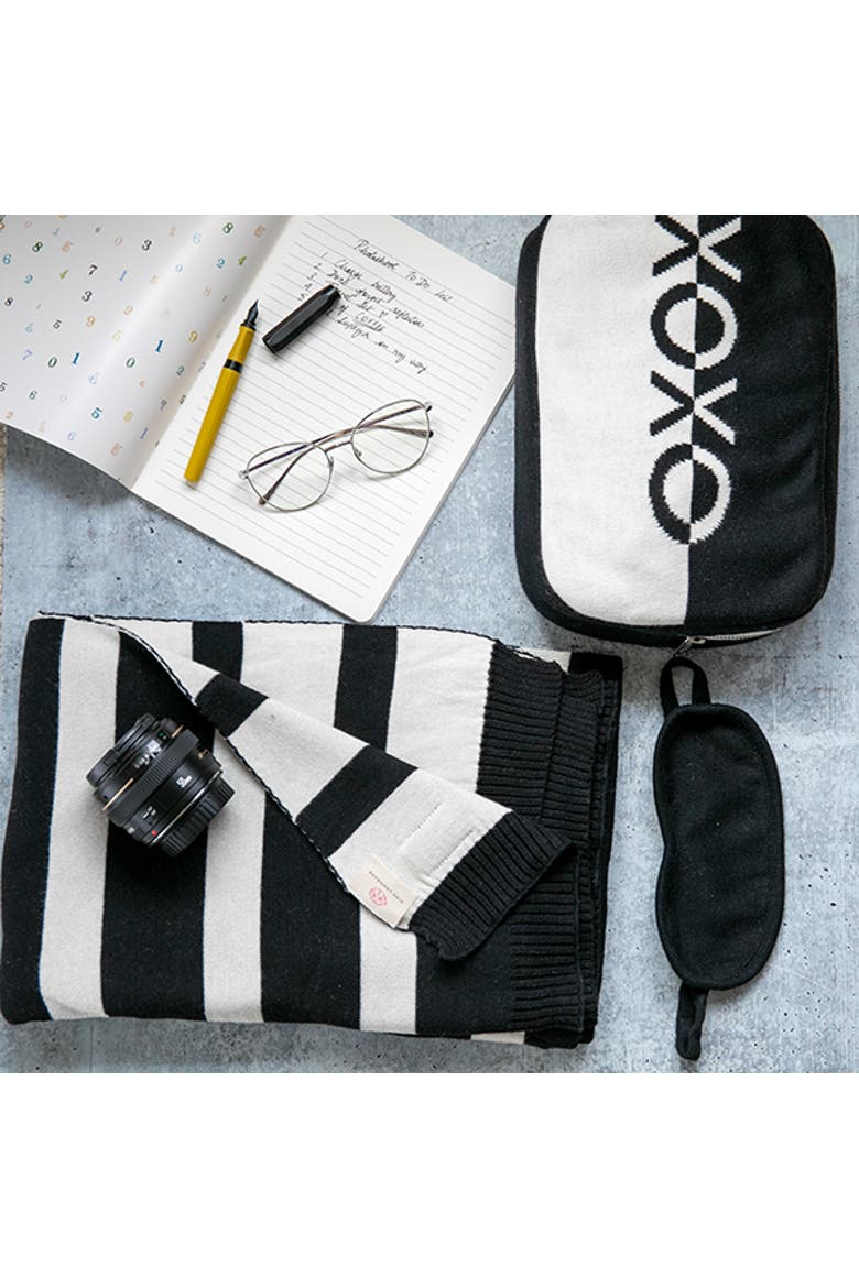 Dual Organic Cotton Travel Blanket and Eye Mask Set, Alternate, color, Black
