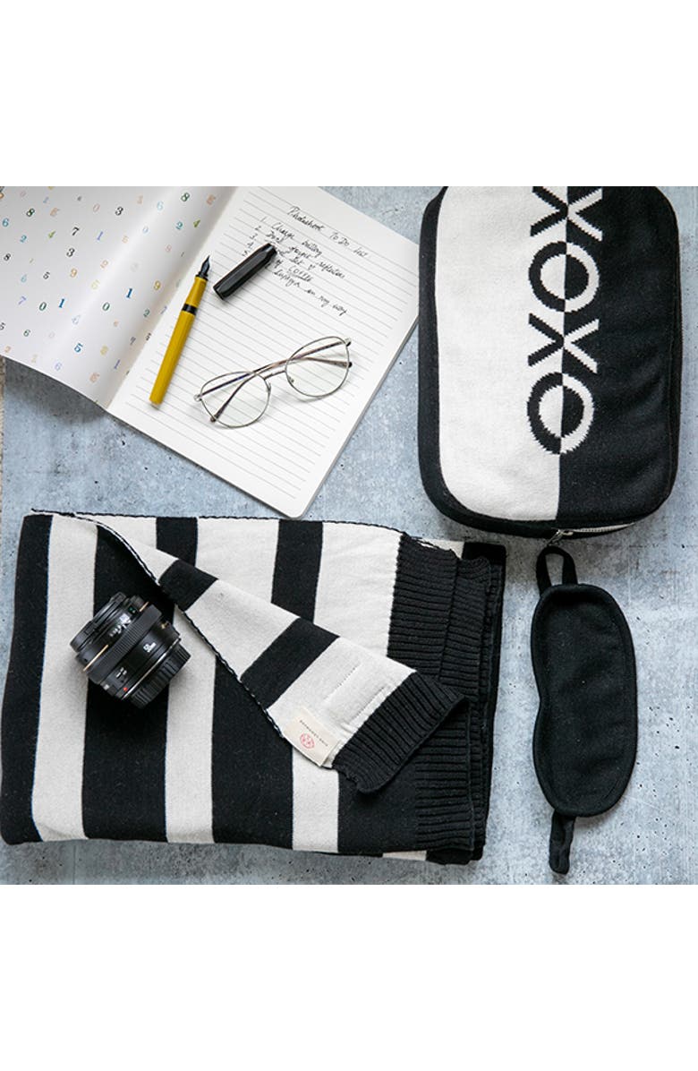 Pink Lemonade Dual Organic Cotton Travel Blanket and Eye Mask Set, Alternate, color, Black